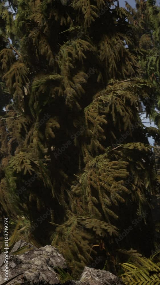 cone forest at foggy day