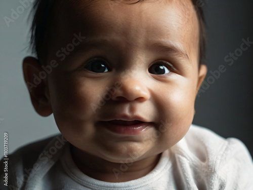 An infant’s eyes sparkling with curiosity and joy.