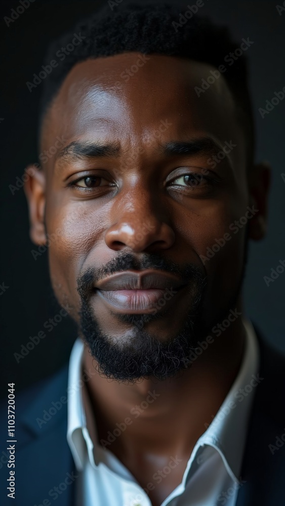 Close-up portrait of a confident man in a dark suit with a thoughtful expression. Close-up portrait of a confident man in a dark suit with a thoughtful expression.
