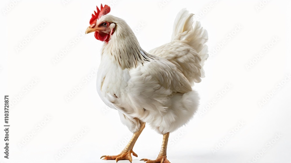 Fototapeta premium Industrial Cross Chicken on White Background: Detailed Close-Up of Poultry in a Clean Setting