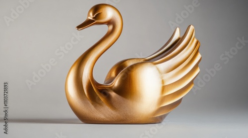 Fototapeta Naklejka Na Ścianę i Meble -  Elegant gold swan figurine, smooth surface, graceful pose.