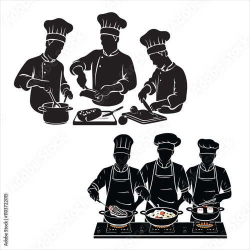 different type of chef silhouettes, chef cooking vector silhouettes