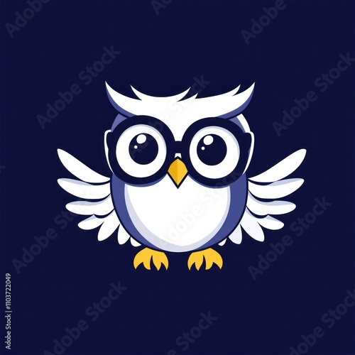 Cute cartoon owl wearing glasses. photo