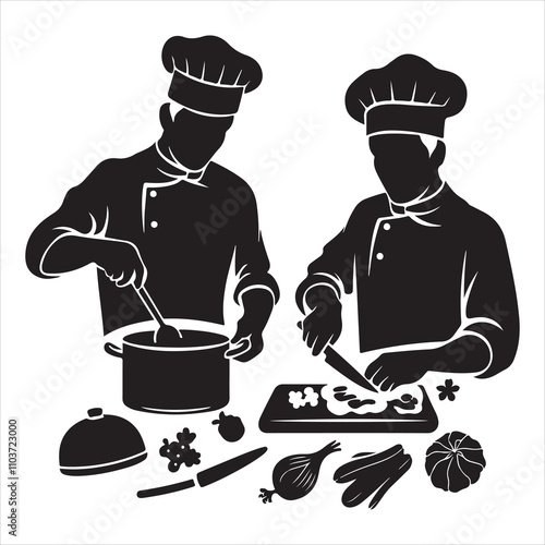 different type of chef silhouettes, chef cooking vector silhouettes