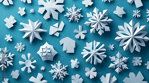 Wallpaper Mural A collection of white paper snowflakes on a blue background, creating a winter-themed design. Torontodigital.ca