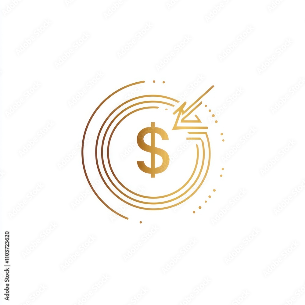 Here's a description and keywords for your stock photo.. Gold dollar sign in concentric circles with lightning bolt, signifying financial growth or quick profit. Here's a description and keywords for your stock photo.. Gold dollar sign in concentric circles with lightning bolt, signifying financial growth or quick profit.