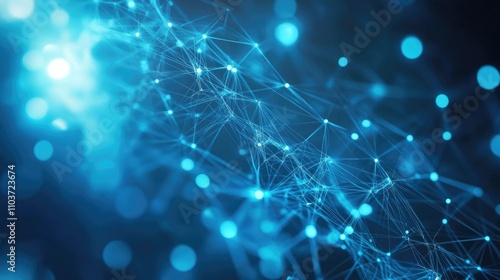 Glowing blue network connections create a stunning visual effect, highlighting the intricacies of network connections. Ideal for concepts of technology and connectivity, with ample copy space.