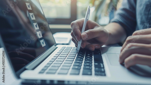 person typing on a laptop computer generated by AI technology