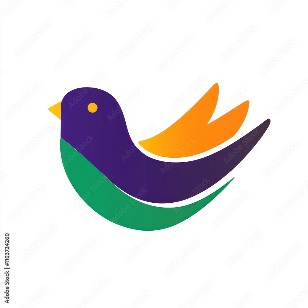 Obraz premium Abstract stylized bird logo design in purple, orange, and green.