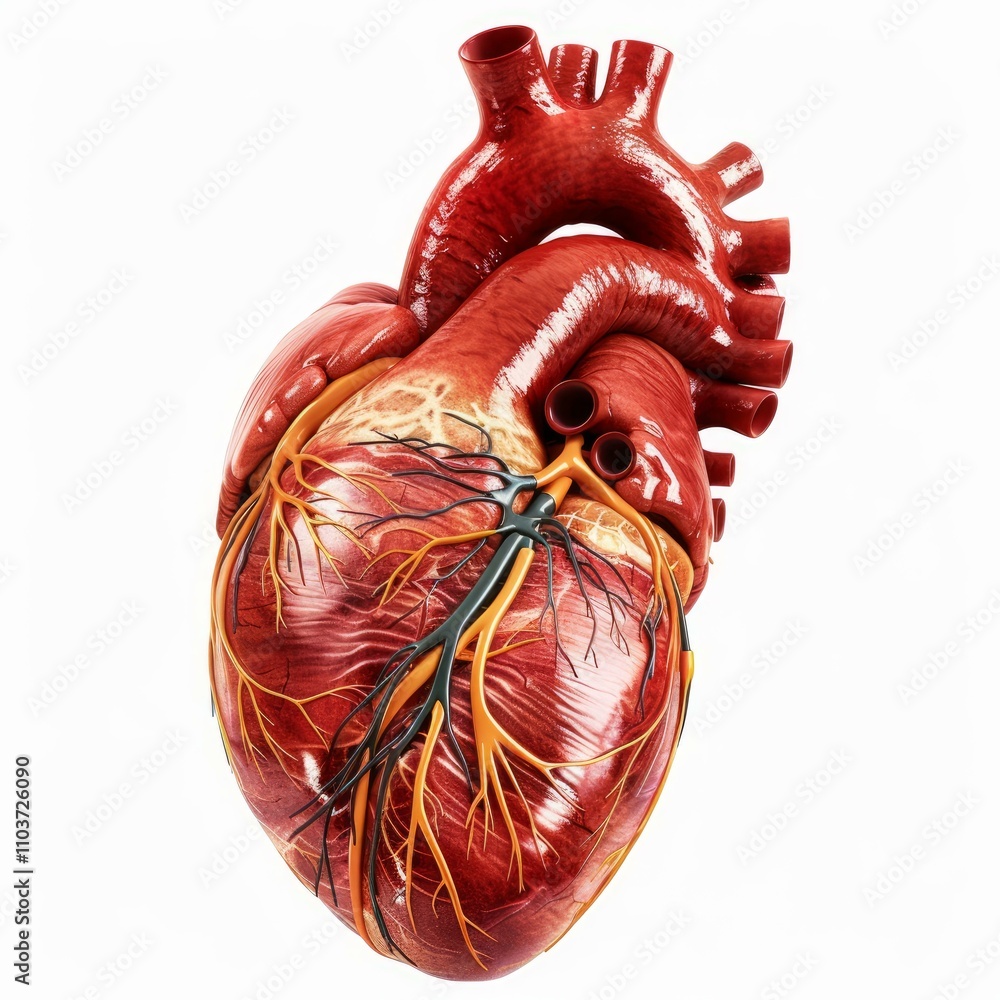 Naklejka premium Human heart showing arteries veins and aorta 3d rendering