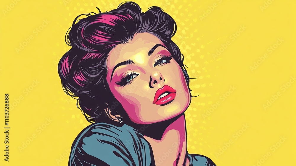 Pop Art Advertising Poster with Glamorous Model Pop Art Advertising Poster with Glamorous Model