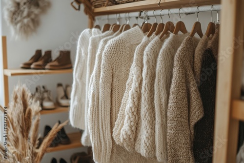 Organize room with women s sweaters and shoes photo