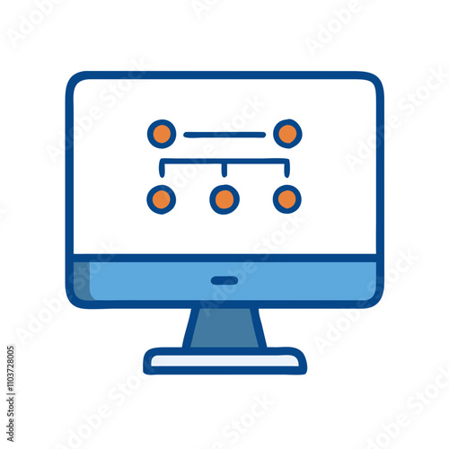 Good icon. Computer monitor displaying diagrams in a blue color scheme and digital style