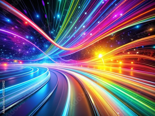 Multicolor Light Trails Flowing in a 3D Abstract Background with Glowing Linear Structures and Long Exposure Effects for Dynamic Motion Design