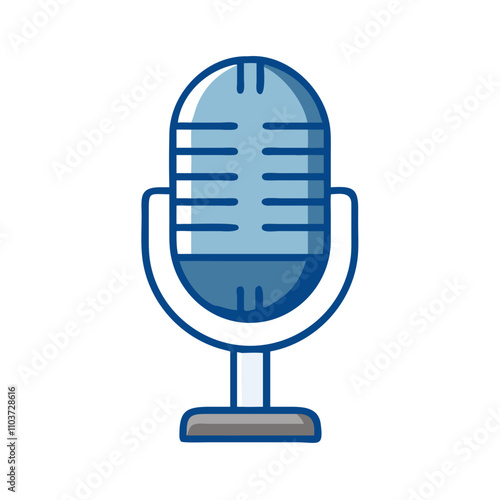 Good icon. Microphone icon, blue color, glossy design, audio recording concept, copy space