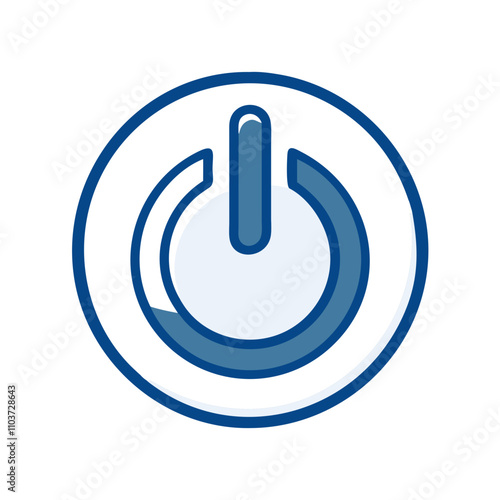 Good icon. Circular power button icon, blue color, modern design, digital technology concept, copy space