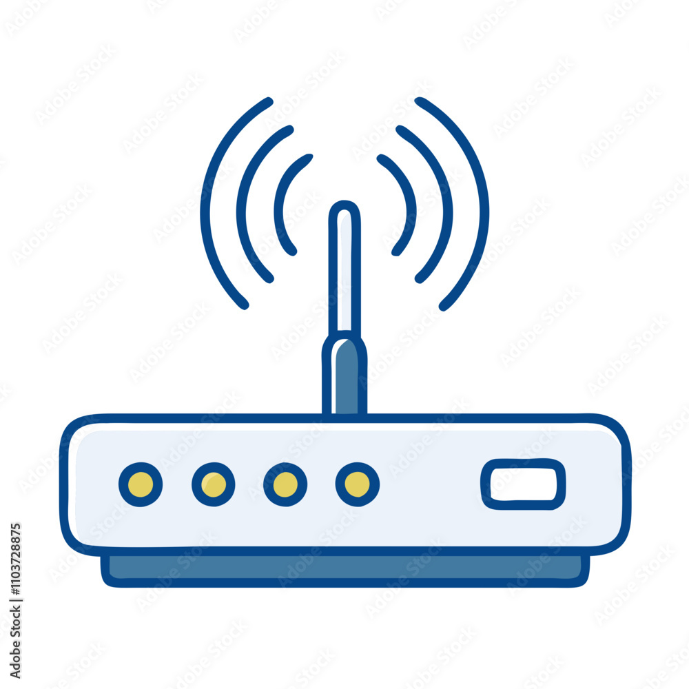 Good icon. Minimalistic wireless router illustration with signal waves in a bright design on a white background Good icon. Minimalistic wireless router illustration with signal waves in a bright design on a white background