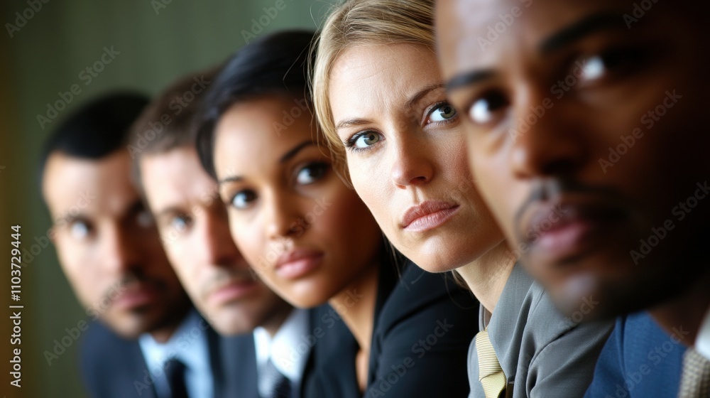 Close-up of four businesspeople leaning in during a work conversation, each with focused expressions Close-up of four businesspeople leaning in during a work conversation, each with focused expressions