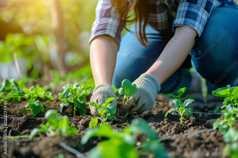 Generative AI Image of Gardener Caring for Flowers and Plants in a Vibrant Greenhouse Garden Generative AI Image of Gardener Caring for Flowers and Plants in a Vibrant Greenhouse Garden