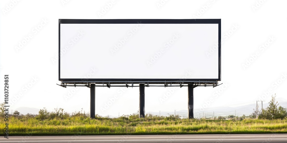 Obraz premium An empty billboard stands alone against a white backdrop, featuring a clipping path for easy editing and use in various applications.