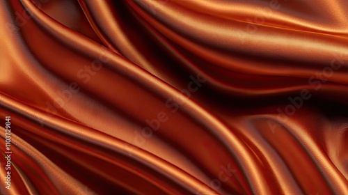 Wavy, smooth, flowing silk fabric in a rich copper hue creates a luxurious background ideal for various designs, complemented by ample copy space for your text or graphics.