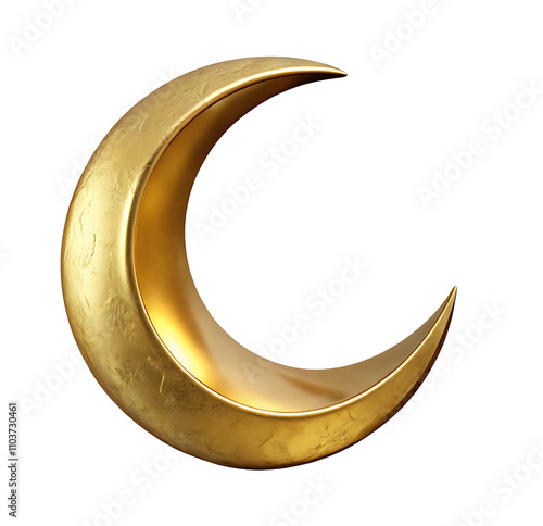3d golden crescent moon icon isolated on transparent background