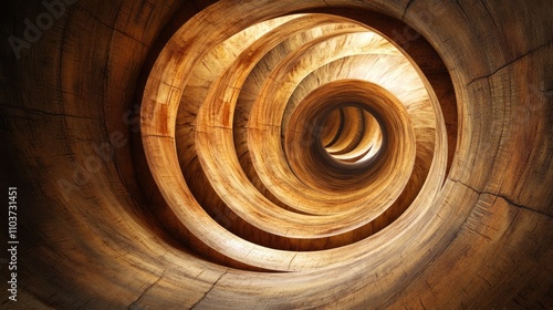 A mesmerizing tunnel represents the idea of a vortex, drawing viewers into its captivating depths with its hypnotic spirals and design, perfect for a photo with generous copy space. photo