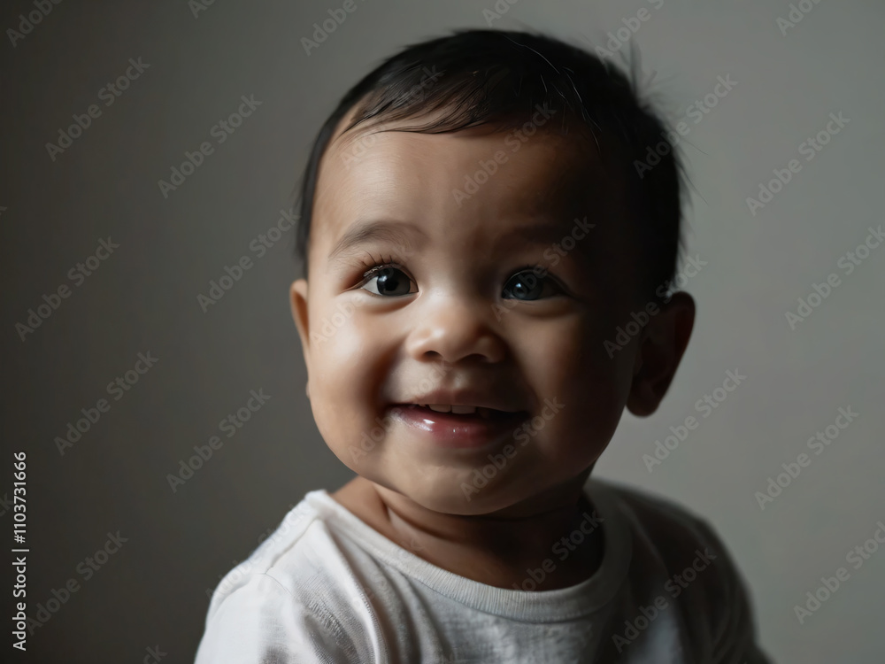 An infant’s eyes sparkling with curiosity and joy. An infant’s eyes sparkling with curiosity and joy.