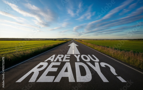 Wallpaper Mural are you ready? text on a road with sky and land background. Startup business success, preparation, plan to start, change, action concept. Torontodigital.ca