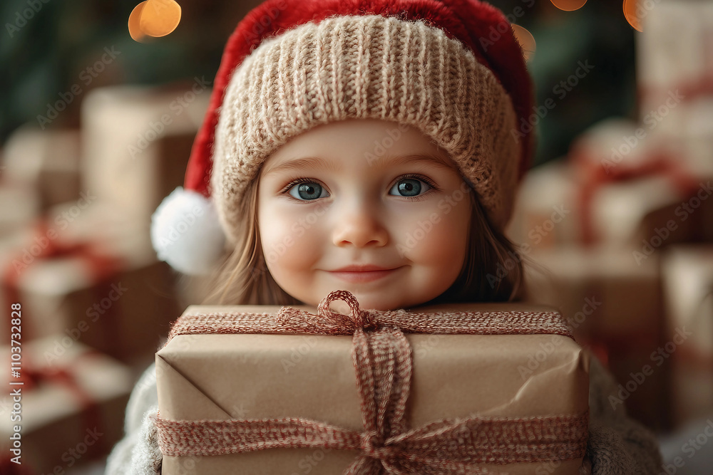 Generative AI cute picture of small child awaiting xmas new year gifts miracle atmosphere Generative AI cute picture of small child awaiting xmas new year gifts miracle atmosphere