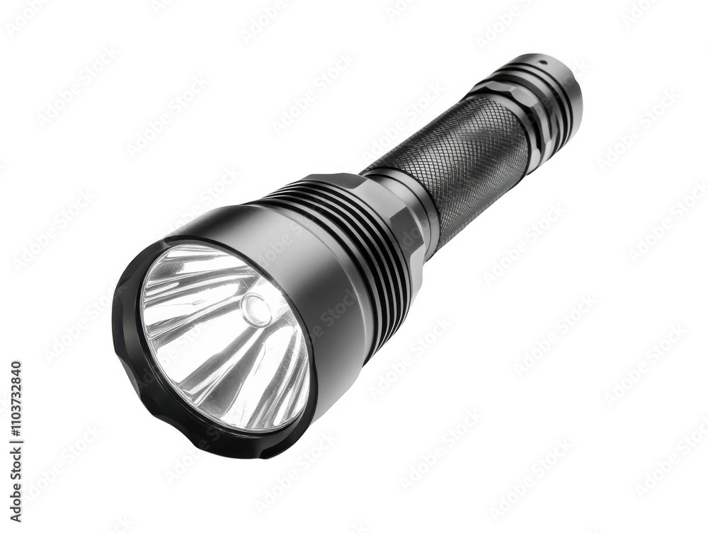 Black LED Flashlight Isolated on Transparent Background Black LED Flashlight Isolated on Transparent Background