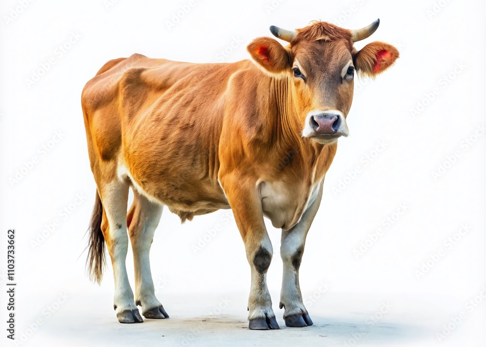 Night Photography of a Cow Standing on All Fours Isolated on a White Background for Creative Stock Imagery Use Night Photography of a Cow Standing on All Fours Isolated on a White Background for Creative Stock Imagery Use