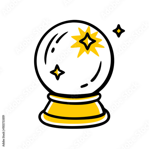 Good icon. Crystal ball illustration with stars representing magic, fortune-telling, and mysticism