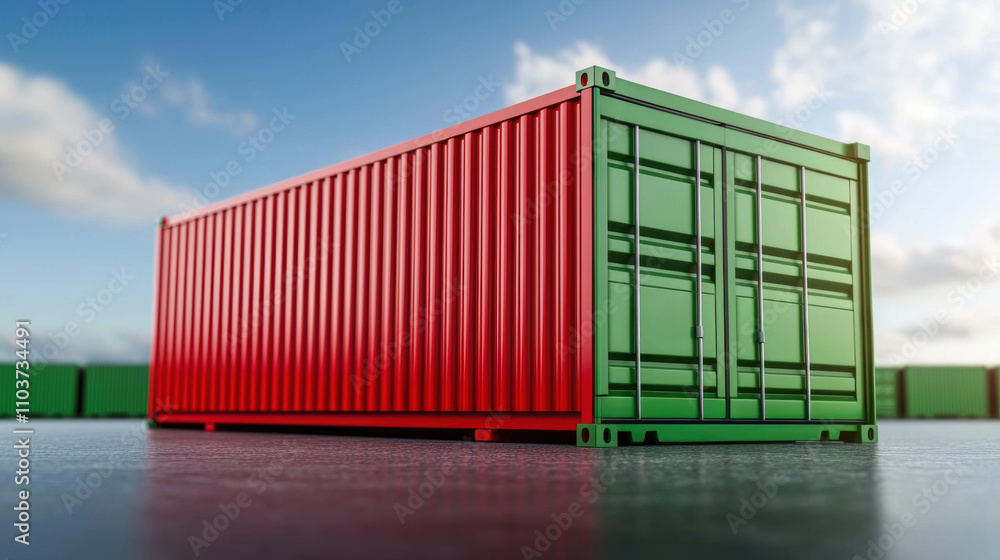Red and Green Shipping Container for Christmas Bright red and green shipping container symbolizing Christmas, set outdoors under a clear sky, ideal for festive logistics concepts Red and Green Shipping Container for Christmas Bright red and green shipping container symbolizing Christmas, set outdoors under a clear sky, ideal for festive logistics concepts