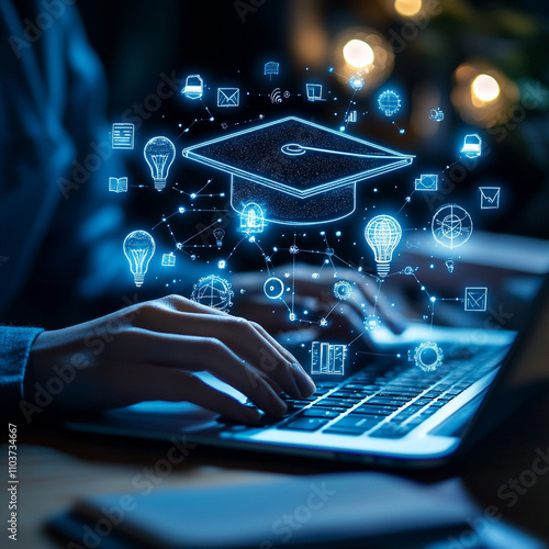 Ai generated learning interaction home office digital education modern workspace close-up technology advancement