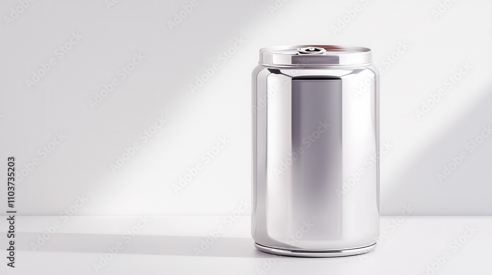 Minimalist food packaging mock up concept. Shiny metallic can on a minimalist background Minimalist food packaging mock up concept. Shiny metallic can on a minimalist background