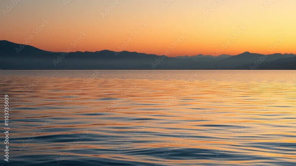 Fototapeta premium A calm and peaceful lake scene at dusk with soft light reflecting off the water and creating a sense of reflection, lake, lake scenery, outdoors, sunset over sea