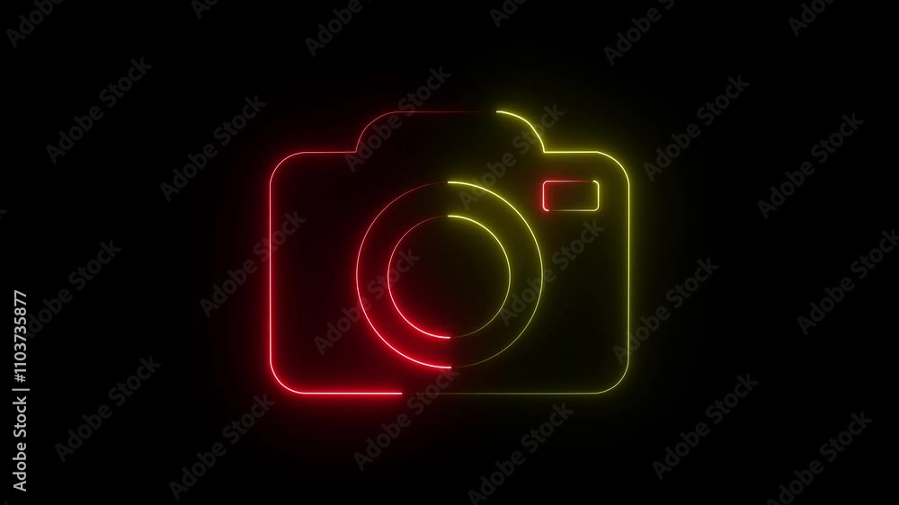Camera icon neon animation video. Glowing neon video camera icon isolated on black background. HD video motion graphic animation Camera icon neon animation video. Glowing neon video camera icon isolated on black background. HD video motion graphic animation