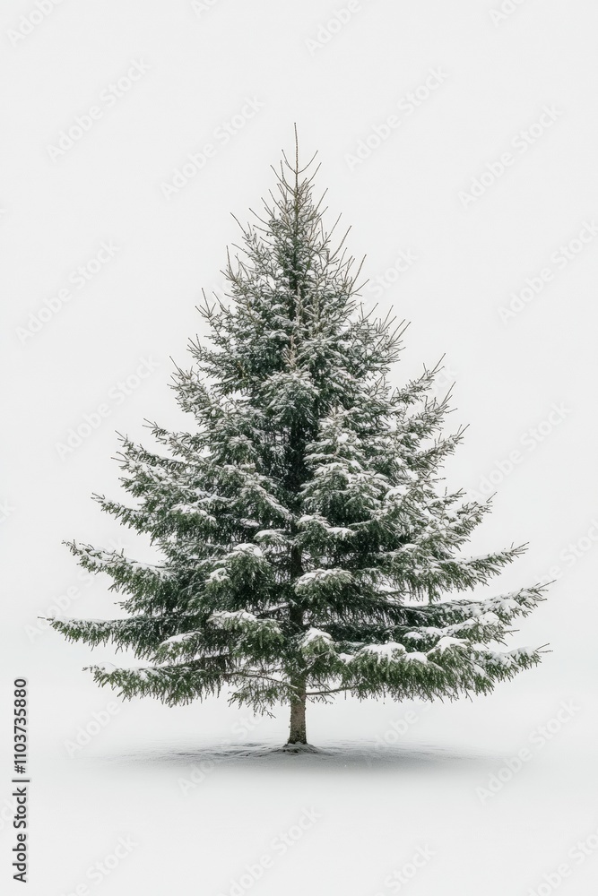 Obraz premium Winter Wonderland: Snowy Evergreen Christmas Tree Isolated on White Background for Holiday Decor and Seasonal Celebrations