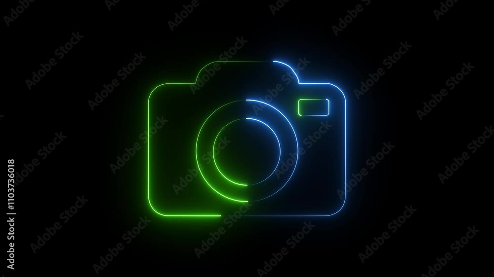 Camera icon neon animation video. Glowing neon video camera icon isolated on black background. HD video motion graphic animation Camera icon neon animation video. Glowing neon video camera icon isolated on black background. HD video motion graphic animation