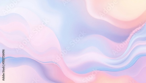 abstract background, soft, flowing waves in gentle pastel colors. Shades of pale pink, light blue, and creamy white blend seamlessly, creating a smooth gradient that evokes a sense of calmness. 