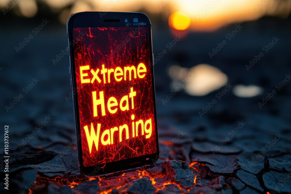 Weather warning. A smartphone displays an Weather warning. A smartphone displays an