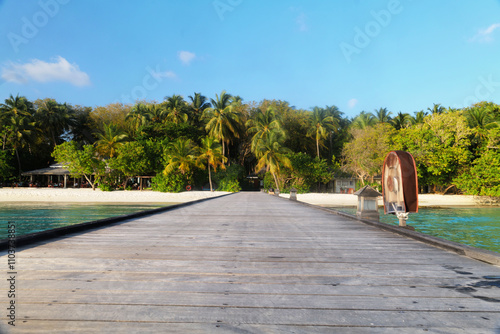 Dreamlike beach with palm trees in the Maldives. Baa Atoll, Asia