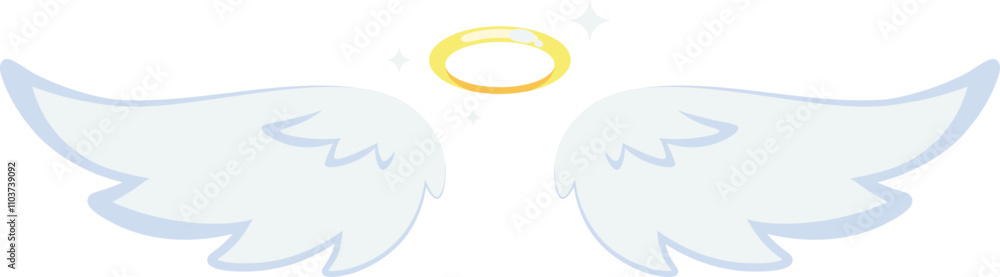 The wings of a white angel are shown with a golden circle in the center The wings of a white angel are shown with a golden circle in the center