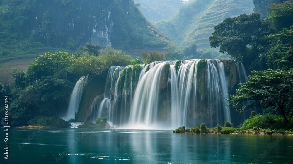 Naklejka premium Background of tropical falls in Vietnam and China.