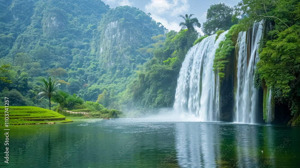Fototapeta premium Background of tropical falls in Vietnam and China.