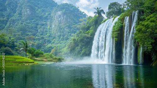 Fototapeta Naklejka Na Ścianę i Meble -  Background of tropical falls in Vietnam and China.