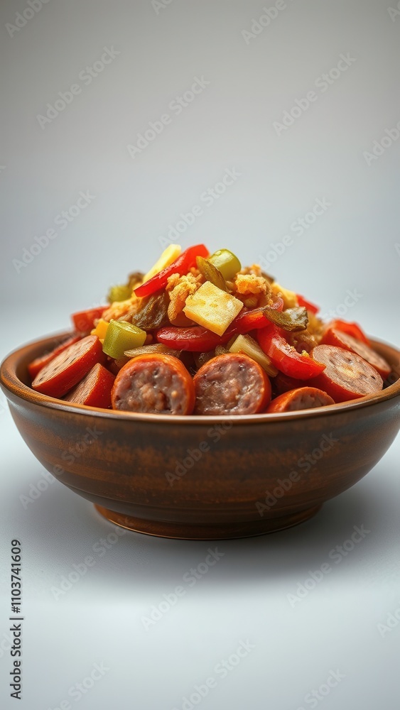 Sliced sausage served in a bowl with a variety of toppings such as peppers, onions, and cheese, , sausage, food, snack, toppings Sliced sausage served in a bowl with a variety of toppings such as peppers, onions, and cheese, , sausage, food, snack, toppings