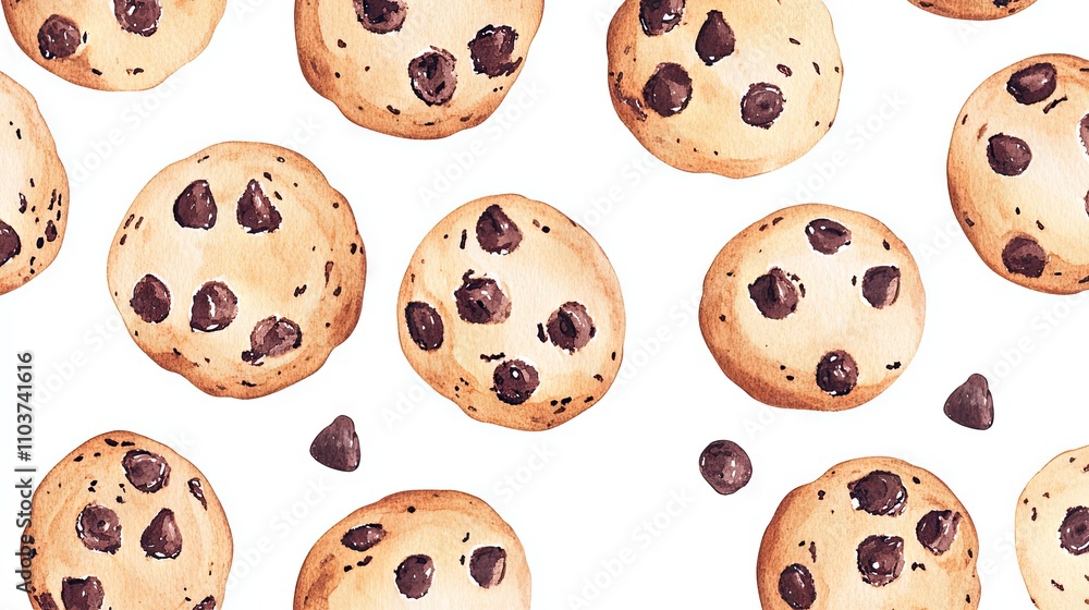Watercolor Chocolate Chip Cookies Pattern Watercolor Chocolate Chip Cookies Pattern