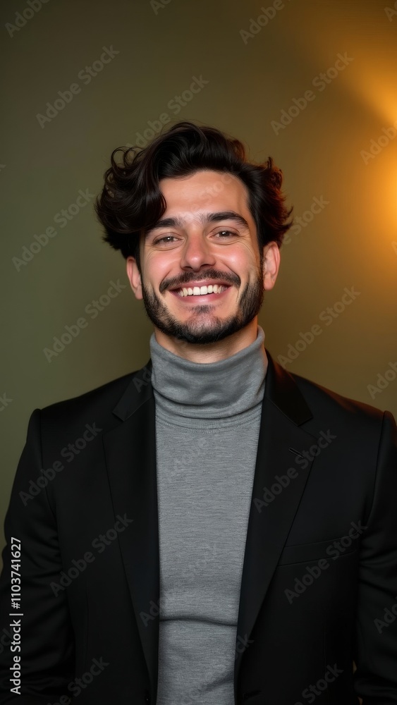 Fototapeta premium Smiling young man in formal suit with arms crossed